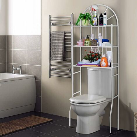 Costway Etagère pour toilette etagère wc meuble de rangement dessus wc  salle de bains lave-linge 3 tablettes etagères en métal blanc, 59 x 37 x  173 cm