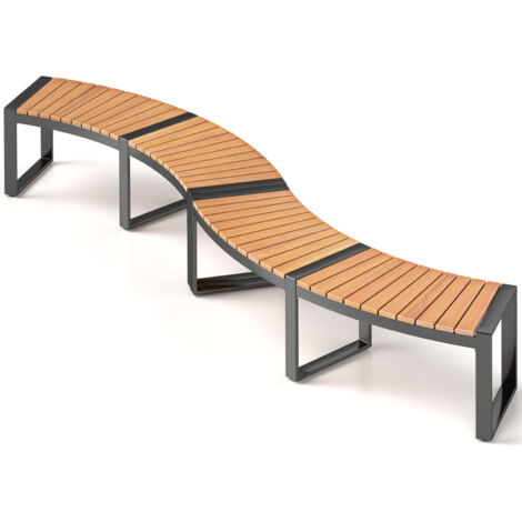 Banc Incurvé 2 Personnes pour Terrasse, Banc en Bois d'Acacia avec Siège à Lattes, Pieds en Métal, Capacité 360 Kg, pour Cour, Jardin, Lot 2 (1/5)