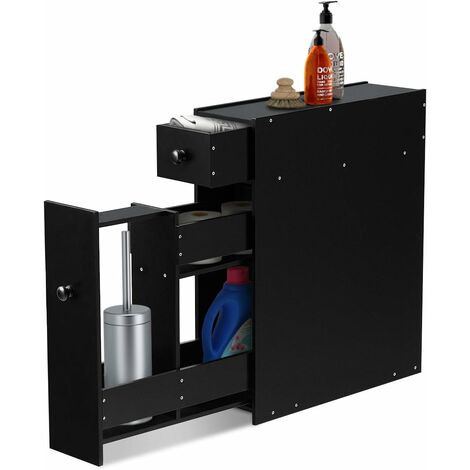COSTWAY Meuble de Rangement avec Deux Tiroir pour Cuisine Salle de Bains 16 x 48 x 58CM, MDF Noir (1/5)