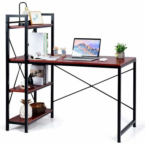 table de bureau avec etagère de rangement ajustable fabriqué en bois 120,5 x 61 x 122cm (1/5)