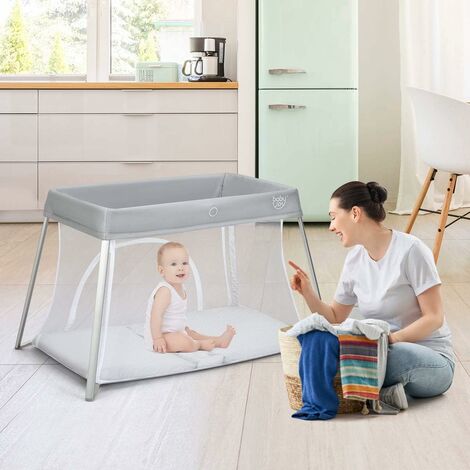 Costway Lit Parapluie Bebe Avec Matelas Souple Et Lavable Parc Pliable Pour Bebe Fermeture Eclair Pour