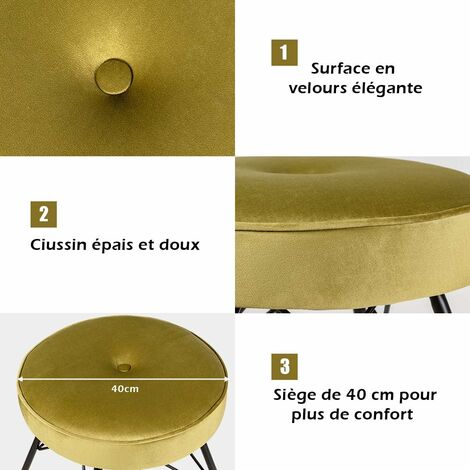 Tabouret Coiffeuse Velours Gris COSTWAY 40x40cm - Pieds Métalliques, Supporte 100kg - Pour Salon/chambre
