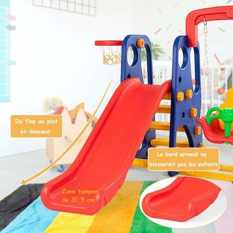 Costway Toboggan Pour Enfants Aire De Jeux 3 En 1 Avec Balancoire Portique