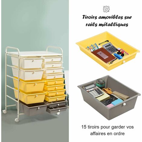 COSTWAY Tour de Rangement Chariot de Rangement avec 15 Tiroirs Empilables Amovibles, Desserte à roulettes avec 2 Freins, 62,5 x 37 x 87 CM