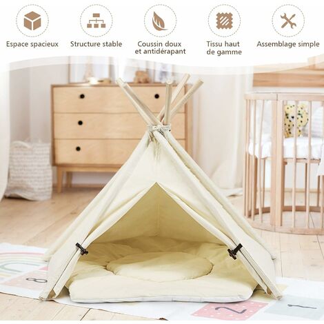 Costway Tipi Tente Pour Animaux Domestiques Avec Coussin 84cm Amovible Et Lavable Niche Pour Chien Chat Lapin Interieur Ou Exterieur