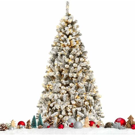 Sapin De Noël Artificiel 270 Cm Enneigé - 2198 Branches, 600 LED Blanc Chaud, Socle Métallique, Facile à Monter