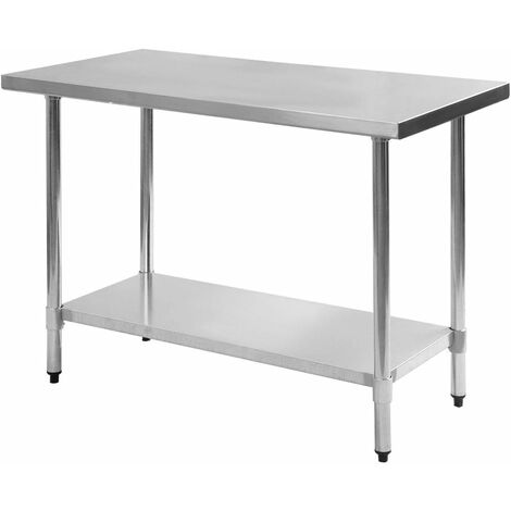 Costway – Table de travail en acier inoxydable 122x61x90cm – 2 étagères – Surface lisse facile à nettoyer – Stabilité renforcée pour usage professionnel