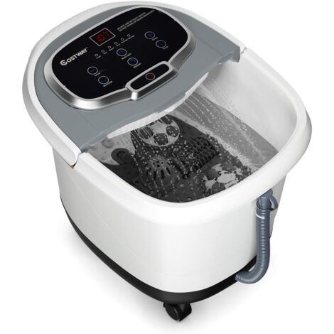 COSTWAY Bain de Pieds Hydromasseur avec Chauffage Rapide, Masseur Pieds 500W 6 Rouleaux avec Température 35°C-48°C, Douche Réglable et Antibactérienne pour Détendre Pieds (Gris)