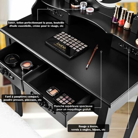 Coiffeuse Table de Maquillage avec Miroir Oval et 10 Ampoules LED à  Intensité Variable 4 Tiroirs de Rangement Noir - Costway