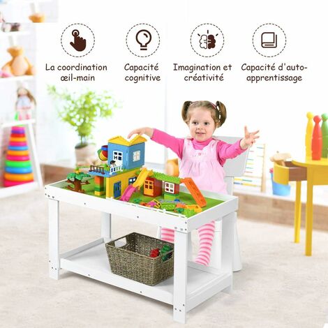 Costway 2 En 1 Table D Activites De Construction Et Bureau Pour Enfants Avec Avec Espace