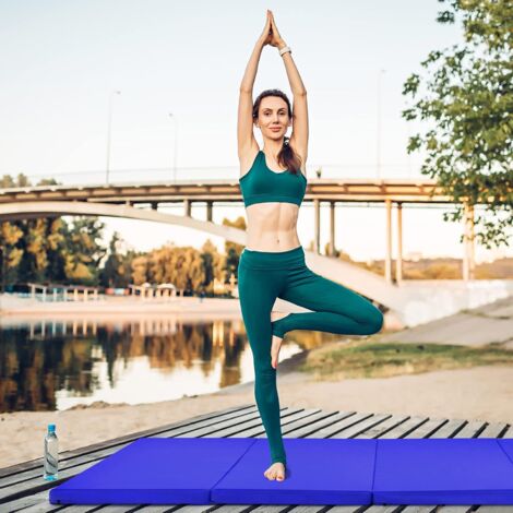 Matelas De Gym COSTWAY 240x116x5 Cm - Tapis De Sol Pliable Épais, 4 Plis Antidérapant Bleu Foncé - Idéal Yoga, Fitness Et Musculation