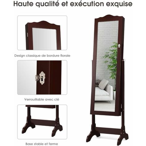 Armoire à Bijoux Sur Pied Avec 12 LED Doublure Intérieure En