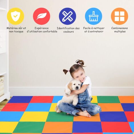 Costway Tapis De Jeu Pour Bebe Pliable 147x147x3cm Multicolore En Mousse Epe Pu Non Toxique