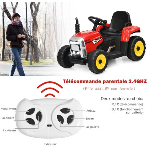 Tracteur avec Remorque Electrique pour Enfants 12 V avec Télécommande 2,4G - 3 Vitesses (Noir