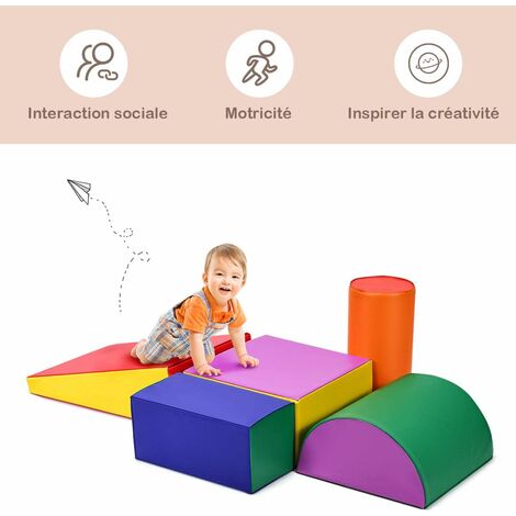 Parcours De Motricité Bébé 5 Pièces - Blocs En Mousse Recouverts De Cuir PU, Antidérapants, Pour Enfants Dès 3 Ans - Jeu D'escalade Et D'équilibre Modulable