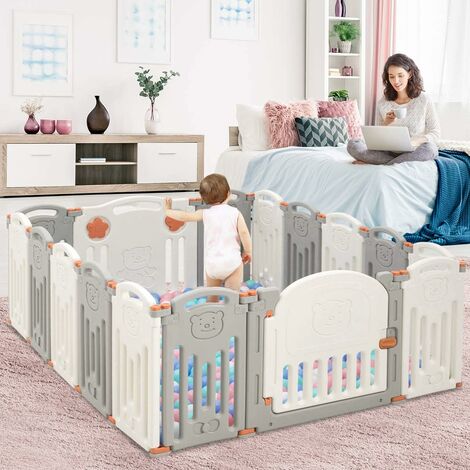 Costway Parc Bebe En Plastique Pliable 16 Pieces 33x59x3 5cm Avec Grande Porte Barriere D Enfant