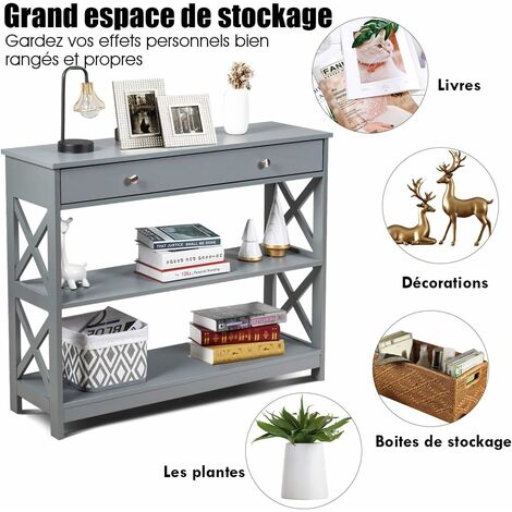 Table Console D'entrée En Bois Avec Tiroir - Meuble Rangement Pour Salon, Couloir Ou Chambre - 4