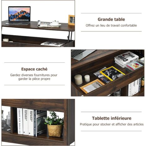 Table Basse Relevable à 2 Niveaux avec 2 Tiroirs Levage Pneumatique Table de Salon de Style Industriel avec Rangement Caché Brun Rustique Table Basse Relevable à 2 Niveaux avec 2 Tiroirs Levage Pneumatique Table de Salon de Style Industriel avec Rangement Caché Brun Rustique