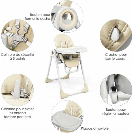 Chaise Haute Combinée Babyjem - Transformable (chaise Haute + Table) - Avec Ceinture De Sécurité - Couleur Beige - 3