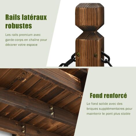 Pont De Jardin Avec Demi-Roue 99x50x38 Cm En Bois De Sapin Massif – Élégance Naturelle Pour Extérieur