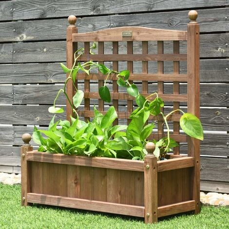 COSTWAY Jardinière avec Treillis en Bois 64,5 x 28 x 75 cm Bac à Fleurs Rectangulaire avec Trous de Drainage pour Jardin Terrasse