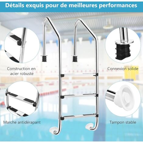 COSTWAY Échelle de Piscine à 3 Niveaux 147cm en Acier Inoxydable avec Marches Antidérapantes et Mains Courantes Confortables