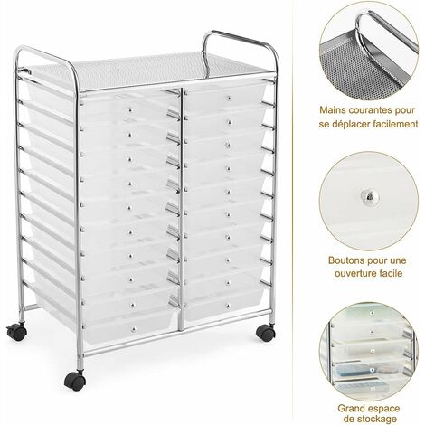 COSTWAY Tour de Rangement sur Roulettes avec 20 Tiroirs 64 x 39 x 88 CM Chariot de Rangement pour Bureau, Salon, Coiffure Clair (1/5)