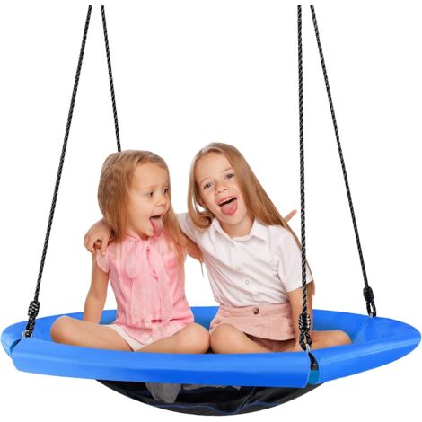 Balançoire nid d'oiseau ronde ø100cm pour enfants, avec oreiller et poignée bleu