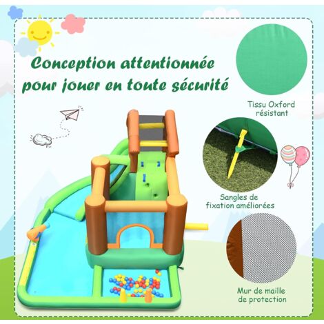 Château Gonflable COSTWAY Avec Toboggan, Mur D'escalade Et Pataugeoire – Pour 3 Enfants, 470x120x242 Cm