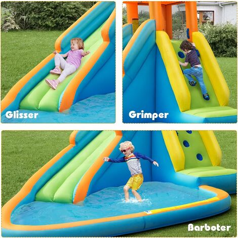 COSTWAY Château Gonflable Noël Avec Toboggan, Trampoline & Piscine à Balles – 3-10 Ans – 135 Kg
