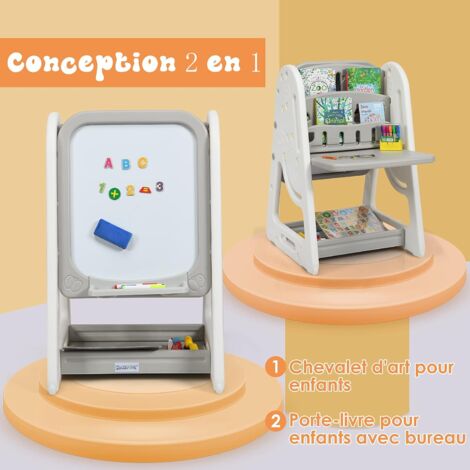 Toboggan Convertible 5 en 1 pour Enfants Chevalet d'Art avec Tabouret Bibliothèque Tableau Magnétique Double Face & Support pour 3+ Ans Vert