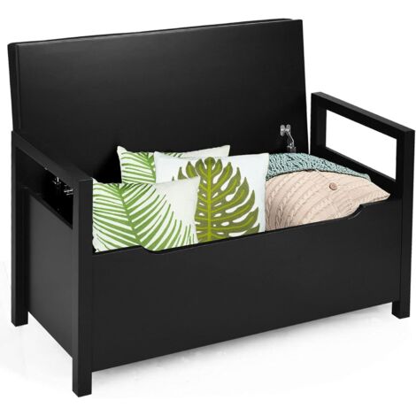 Banc à chaussures, coffre de rangement, avec coussin rembourré rabattable, 86 x 38 x 49cm noir (1/5)