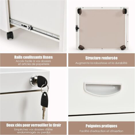 Caisson De Bureau Mobile 2 Tiroirs Yaheetech A4 - 69x40x42 Cm
