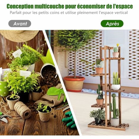 COSTWAY Support pour Plantes en Bambou à 9 Niveaux, Porte-Plante Dispositif  Anti-basculement Charge de