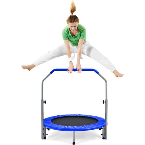 COSTWAY Trampoline de Fitness Pliable 101 cm avec Main Courante en Mousse Hauteur Réglable sur 4 Niveaux Charge 150 kg pour Adultes