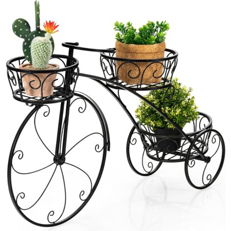Costway – Support pour plantes en fer 3 niveaux – Design tricycle parisien – Paniers ajourés pour drainage – Dimensions 80x25x52 cm (1/5)