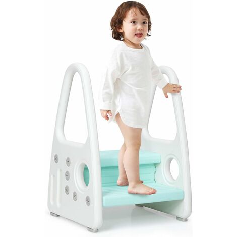 Marchepied Enfant 2 Niveaux Avec Accoudoirs - Escabeau Plastique Antidérapant 50 Kg - Pour Salle De Bain, Cuisine (Rose)