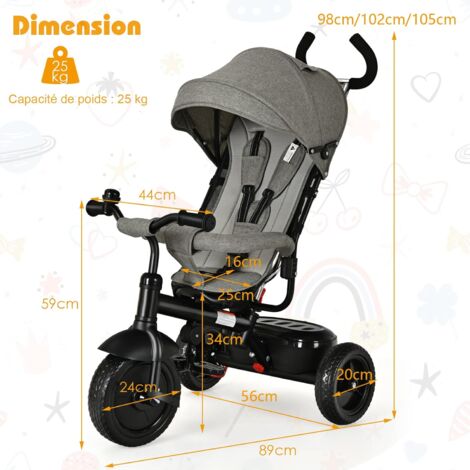 Rouge Garde-Corps Amovible Harnais de Sécurité Repose-pieds Pliable pour Enfant/Bébé Mixte 1-6 ans COSTWAY Tricycle Evolutif 4 en 1 avec Auvent Réglables 