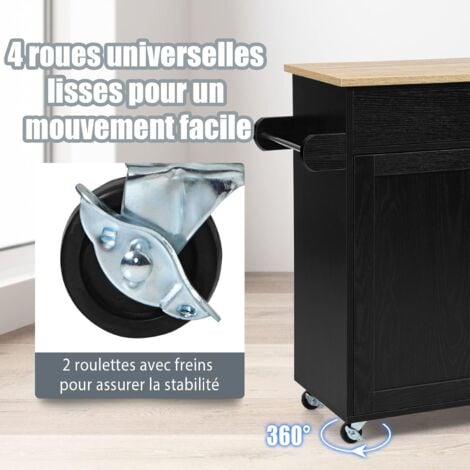 COSTWAY Desserte de Cusine, Bîlot de Cuisine à Roulettes Etagère Réglable sur 3 Niveaux Noir