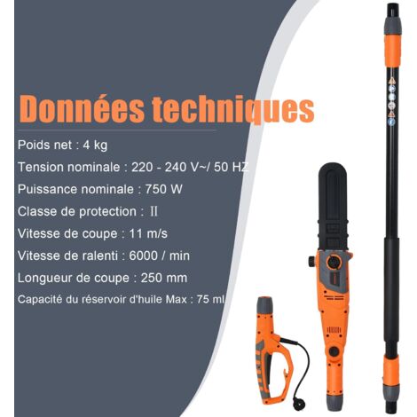 Élagueuse Électrique 750W Télescopique SOARS - Scie à Élaguer 20cm Jusqu'à 4m - Inclinaison 60°