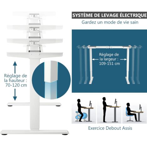 COSTWAY Bureau Assis Debout Électrique à 2 Moteurs/Cadre de Bureau Réglable avec Panneau Smart à Fonctions Mémoires, Charge 100kg, Blanc