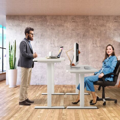 COSTWAY Bureau Assis Debout Électrique à 2 Moteurs/Cadre de Bureau Réglable avec Panneau Smart à Fonctions Mémoires, Charge 100kg, Blanc