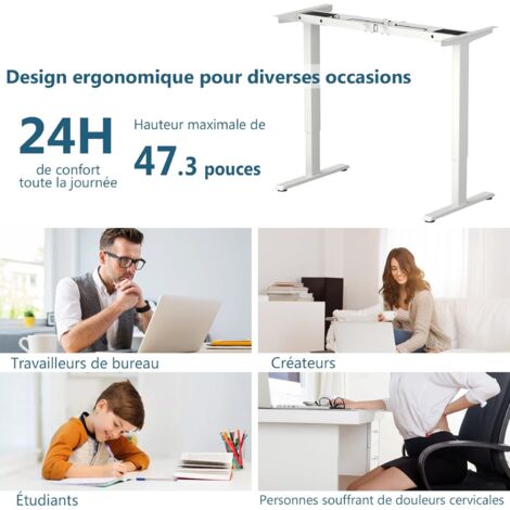 COSTWAY Bureau Assis Debout Électrique à 2 Moteurs/Cadre de Bureau Réglable avec Panneau Smart à Fonctions Mémoires, Charge 100kg, Blanc