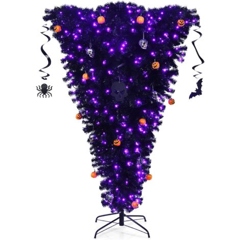 Arbre De Noël Artificiel Inversé Noir 180 Cm - 270 Lumières LED Violettes, Décor Halloween - 2