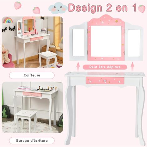 Ensemble coiffeuse et tabouret pour enfants, miroir à 3 volets amovible avec tiroir blanc | Leroy Merlin Ensemble coiffeuse et tabouret pour enfants, miroir à 3 volets amovible avec tiroir blanc | Leroy Merlin