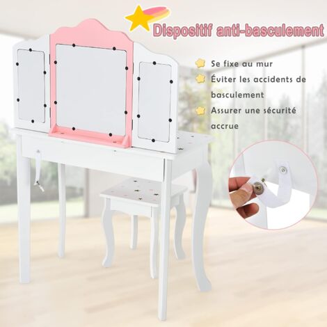 Coiffeuse Licorne Pour Fille Avec Miroir Et Tabouret – HOMCOM – Rose – 90x49x34 Cm (neuf)