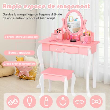 Coiffeuse avec miroir rond et rangements GABRIELA - Blanc