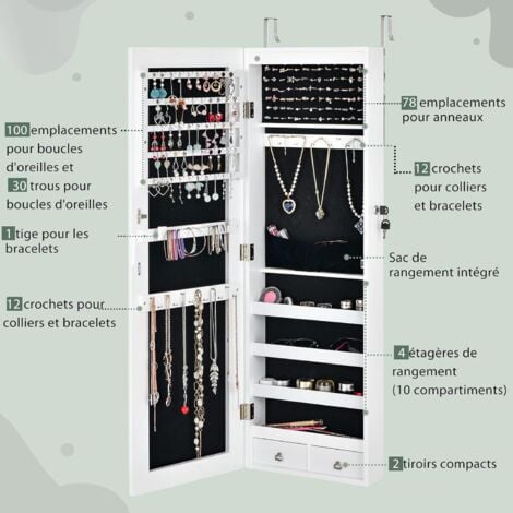 COSTWAY Armoire à Bijoux Murale 120 Cm, Lumières LED, Miroir Sans Cadre