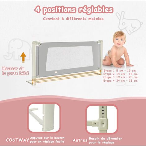 Barrière de Lit Bébé Portable 145x65 cm Hauteur Réglable avec Double  Verrouillage Chaque Côté Indépendamment Motif Ours Gris - Costway