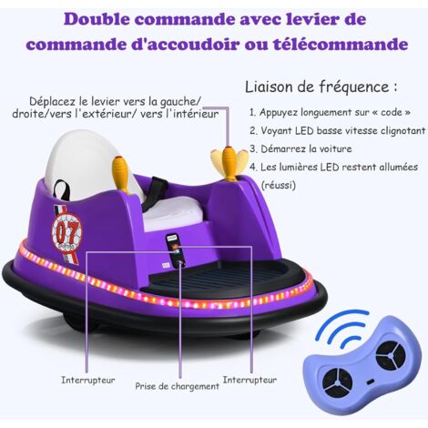 COSTWAY 12V Auto Tamponneuse Électrique Enfants avec Télécommande 2,4G, Voiture Tournante Bébé 360°avec Lumières Clignotantes & Musique, Motif d'Animé, Charge 30kg pour Enfants de 3-8 Ans (Rose